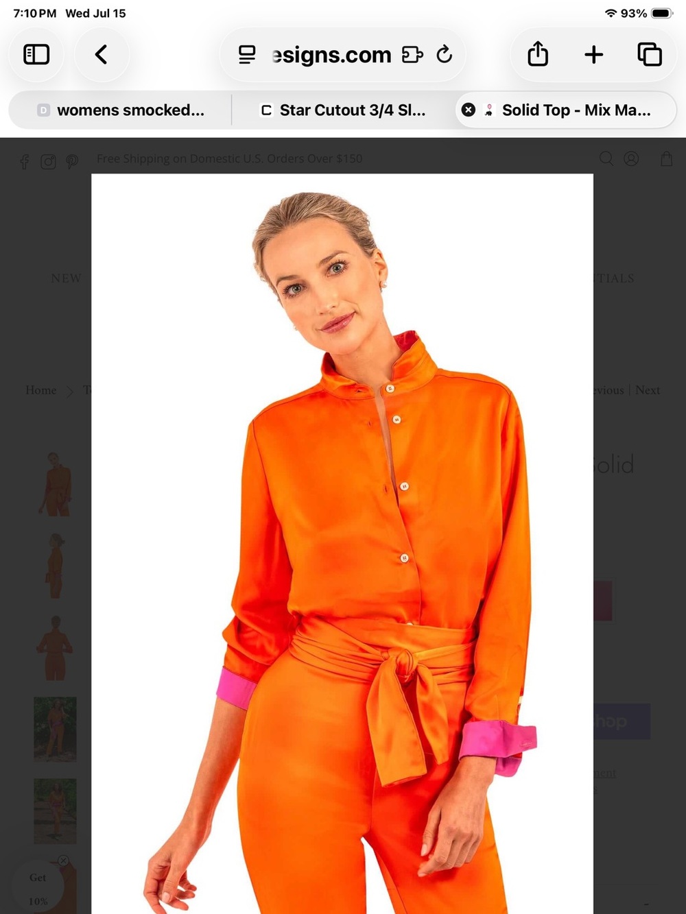 Gretchen Scott Designs Orange Satin Button-Up Top with Pink Trim NWT